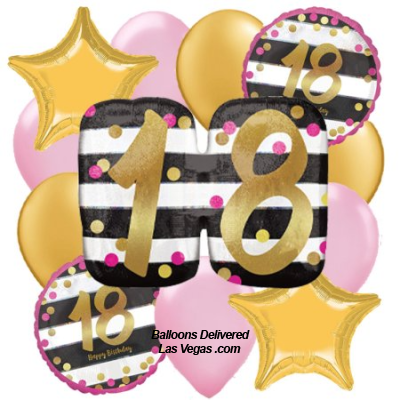 Pink & Gold 18th Birthday Balloon Bouquet