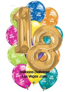 18th Birthday Gold Number Balloon Bouquet