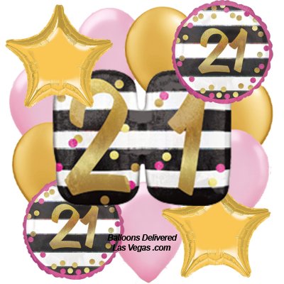 Pink & Gold 21st Birthday Balloon Bouquet