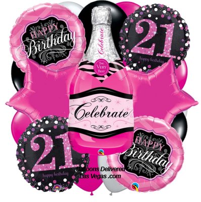 Pink Champagne 21st Birthday Balloon Bouquet