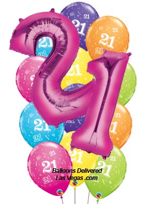 21st Birthday Hot Pink Number Balloon Bouquet