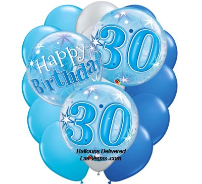 30th Birthday Blue Bubble 18 Balloon Bouquet