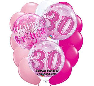 30th Birthday Pink Bubble 18 Balloon Bouquet