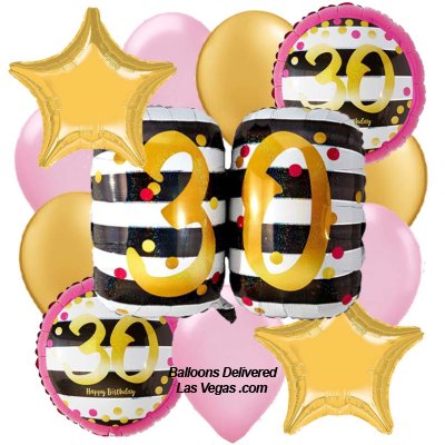 Pink & Gold 30 Birthday Dozen Balloon Bouquet
