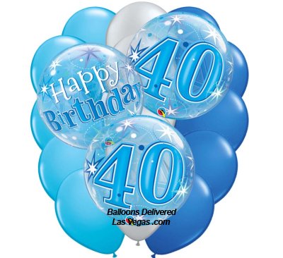 40th Birthday Blue Bubble 18 Balloon Bouquet