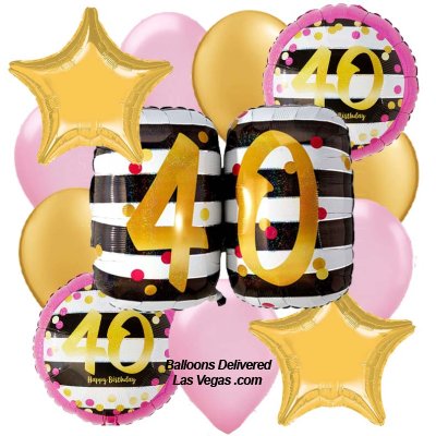 Pink & Gold 40 Birthday Dozen Balloon Bouquet