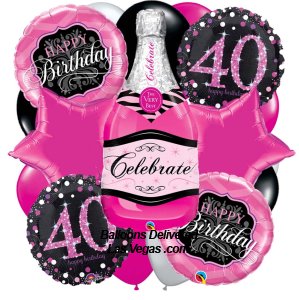 Pink Champagne 40th Birthday Balloon Bouquet