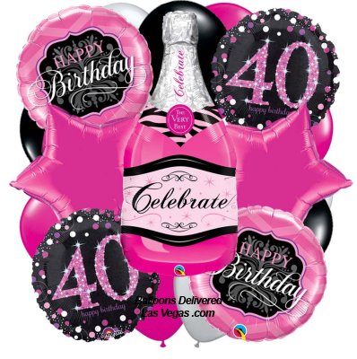 Pink Champagne 40th Birthday Balloon Bouquet