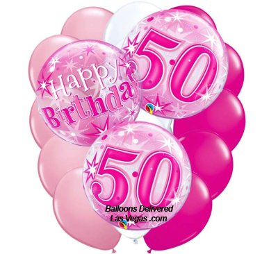 50th Birthday Pink Bubble 18 Balloon Bouquet