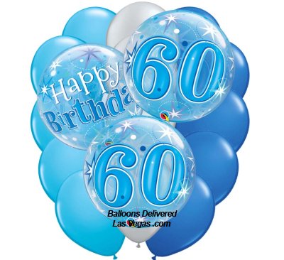 60th Birthday Blue Bubble 18 Balloon Bouquet
