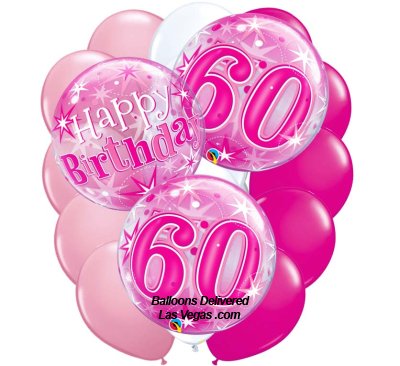 60th Birthday Pink Bubble 18 Balloon Bouquet