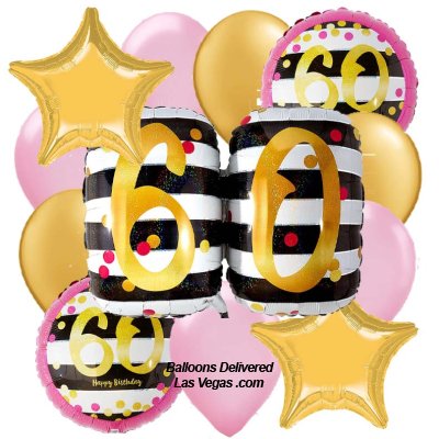 Pink & Gold 60 Birthday Dozen Balloon Bouquet