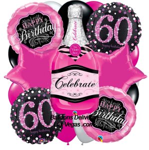 Pink Champagne 60th Birthday Balloon Bouquet