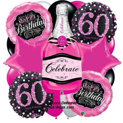 Pink Champagne 60th Birthday Balloon Bouquet