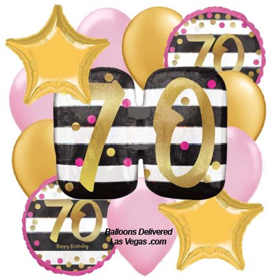 Pink & Gold 70 Birthday Dozen Balloon Bouquet