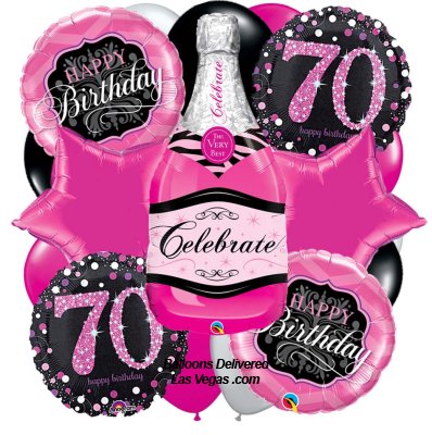 Pink Champagne 70th Birthday 19 Balloon Bouquet