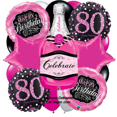 Pink Champagne 80th Birthday 19 Balloon Bouquet