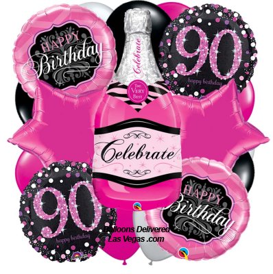 Pink Champagne 90th Birthday 19 Balloon Bouquet