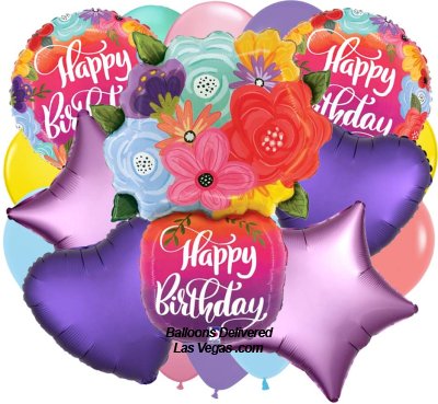 Birthday Bright Flower Vase 19 Balloon Bouquet