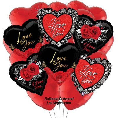 Black Hearts Red Roses (18 Balloon Bouquet)