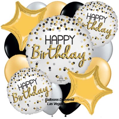 Happy Birthday Black, Silver, Gold 17 Balloon Bouquet