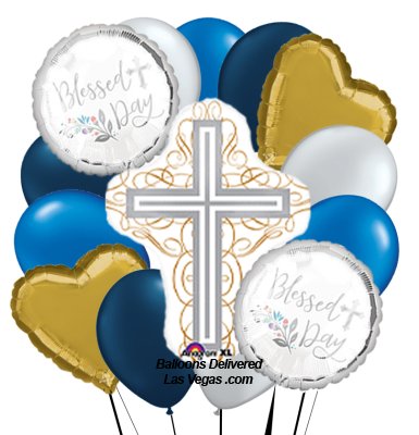 Blessed Day Blue Balloon Bouquet