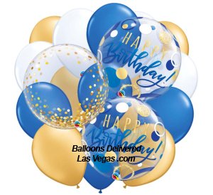 Birthday Blue & Gold Dots Bubble 18 Balloon Bouquet