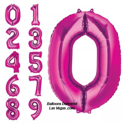 Bright Pink Helium Filled Foil 34 inch Number Balloons with Weights