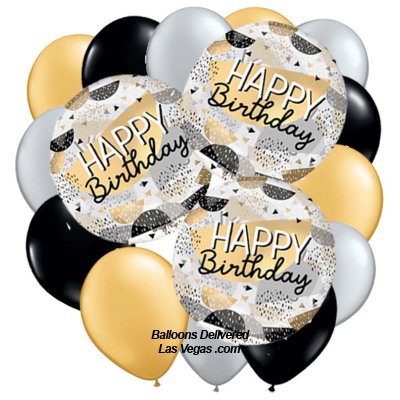 Happy Birthday Black & Gold Orbz 18 Balloon Bouquet