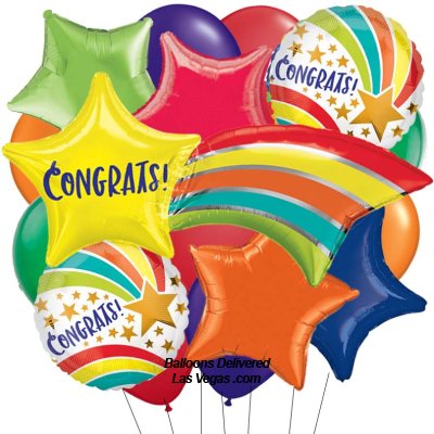 Congratulations Rainbow Stars 17 Balloon Bouquet