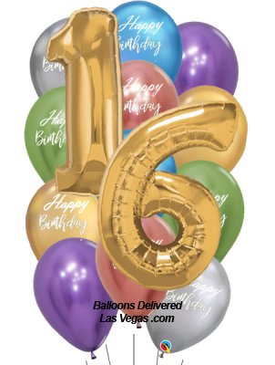 16th Birthday Gold Number Balloon Bouquet