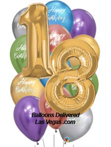 18th Birthday Gold Number Balloon Bouquet