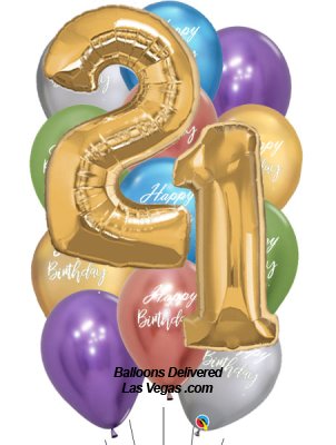 21st Birthday Gold Number Balloon Bouquet