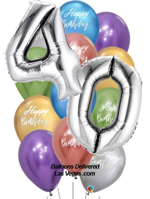 40th Birthday Silver Number Balloon Bouquet