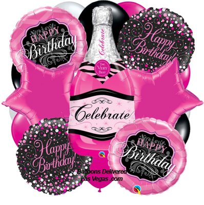 Pink Champagne Birthday 19 Balloon Bouquet