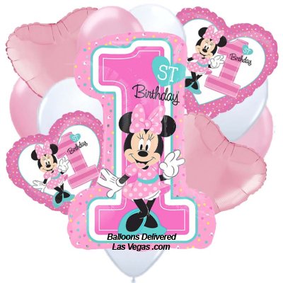 Minnie 1st Birthday 14 Balloon Bouquet