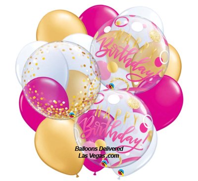 Birthday Pink & Gold Dots Bubble 18 Balloon Bouquet