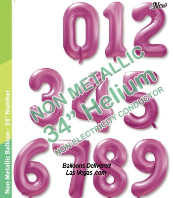 Hot Pink Helium Filled Plastic 34 inch Number Balloons with Weights