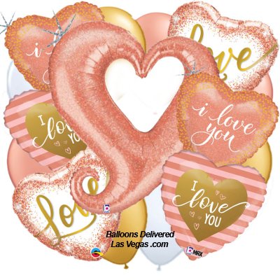 Rose Gold I Love You Hearts (19 Balloon Bouquet)