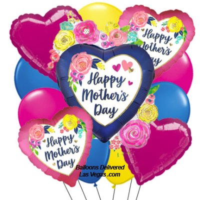 Mother's Day Satin Watercolor Hearts 17 Balloon Bouquet