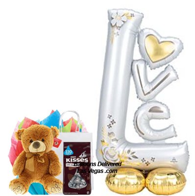 Love AirLoonz Air Filled Balloon with Teddy Bear & Kisses Gift Bag