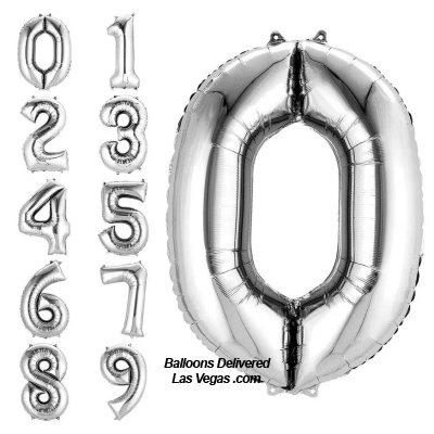 Silver Helium Filled Foil 34 inch Number Balloons with Weights