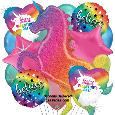 Valentine's Day Rainbow Unicorn (19 Balloon Bouquet)