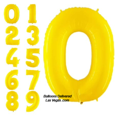 Yellow Helium Filled Plastic 34 inch Number Balloons with Weights